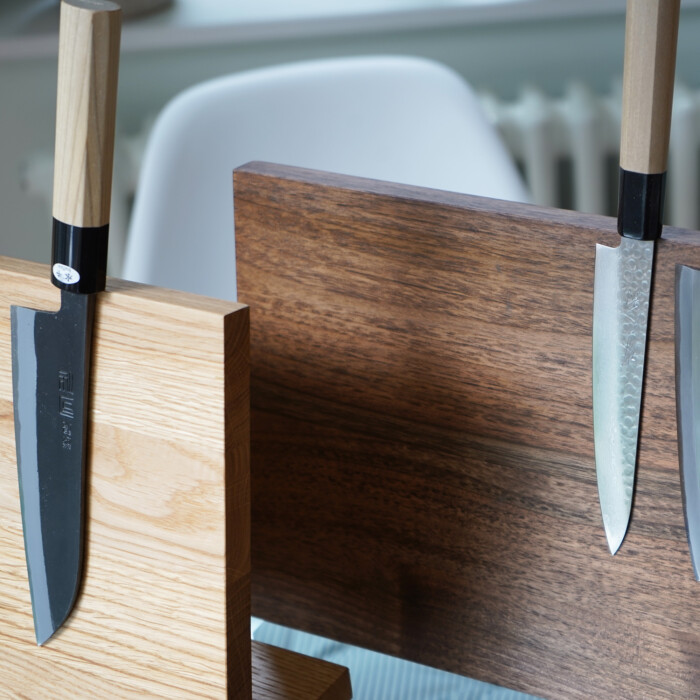 Magnetischer Messerständer aus Massivholz Block dunkle Walnuss super stark 7