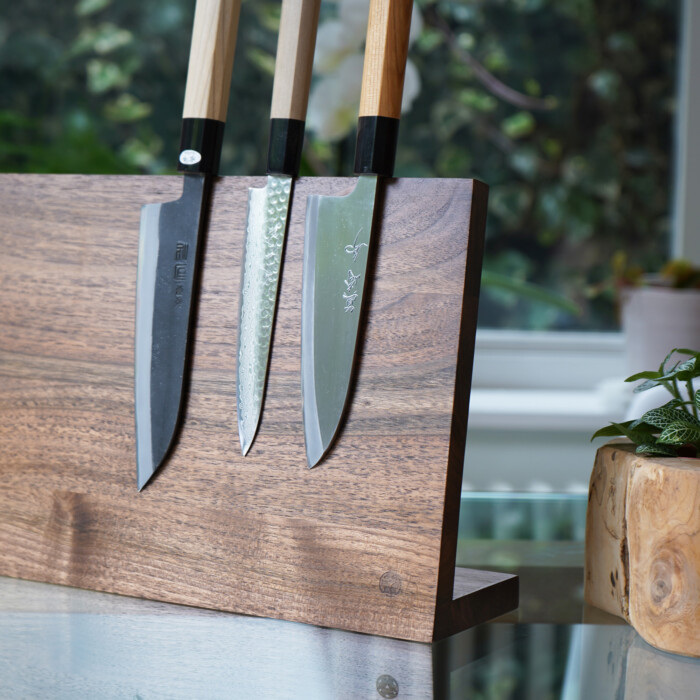 Magnetischer Messerständer aus Massivholz Block dunkle Walnuss super stark 7