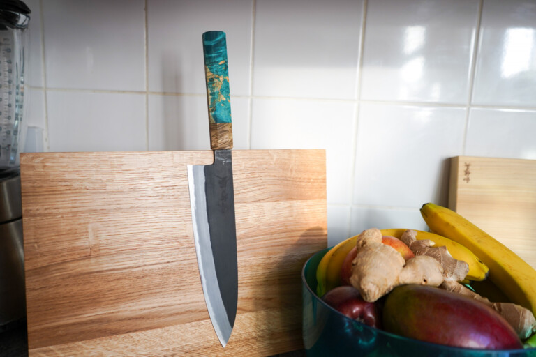 Mutsumi Hinoura Gyuto 210mm Shirogami Nashiji Kurouchi Custom Japanese Knife