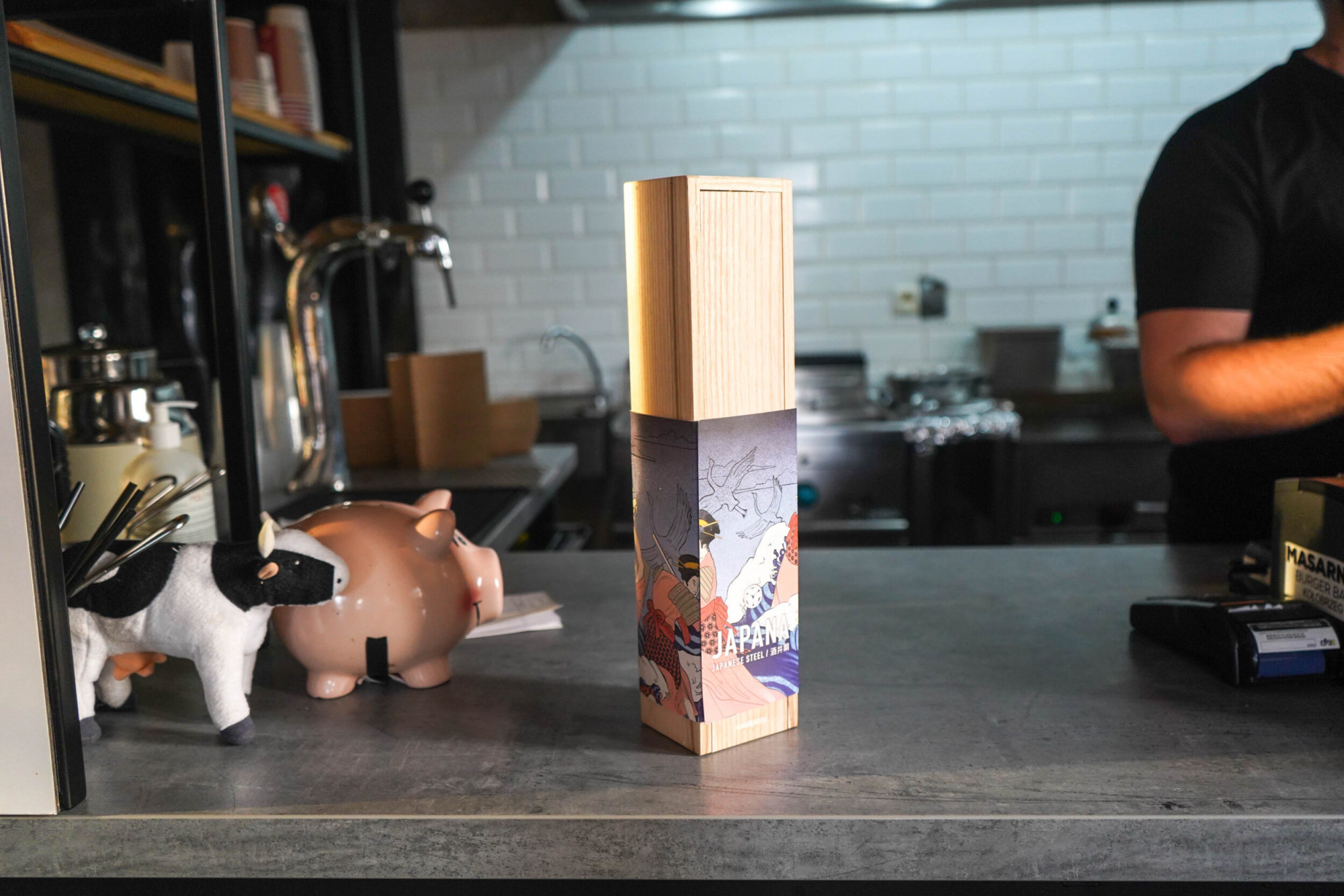 Sakai Kyuba knife box on restaurant counter