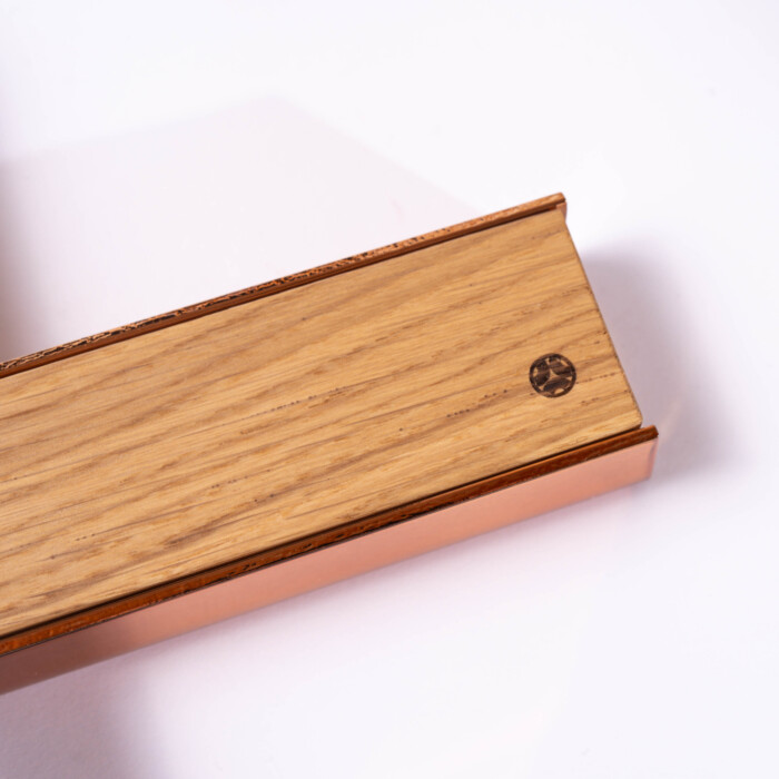 Wall Mounted Magnetic Wood Knife Rack – Copper & oak- Oishya logo copper wooden high quality cover magnetic kitchen knife rack strip japanese knives oak