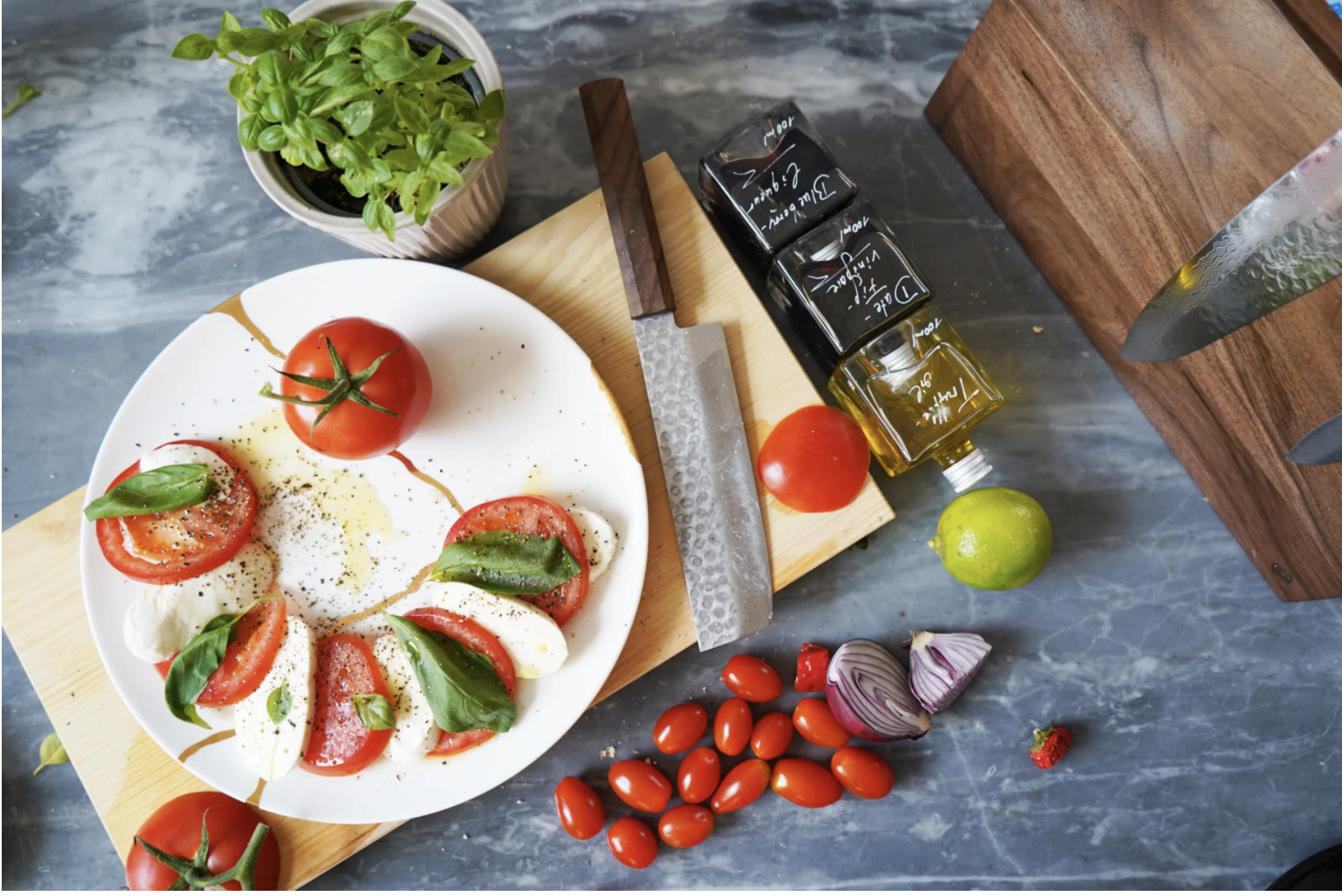 Cooking caprese salad lifestyle