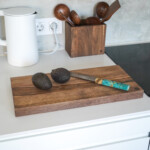 Dark Walnut Kitchen Cutting Board- Large- with Sakai Kyuba Gyuto Japanese knife Dark Walnut Kitchen Cutting Board- Large- with Sakai Kyuba Gyuto Japanese knife