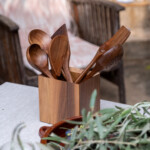 Oishya japanese kitchen knives-573 wooden kitchen utensils with utensils holder