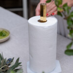 hexagon brass and marble kitchen towel holder by oishya