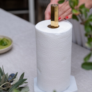 hexagon brass and marble kitchen towel holder by oishya