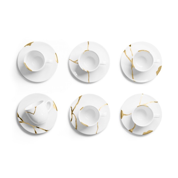Kintsugi Collection Fine Bone China Porzellan Teetassen (inkl. Untertassen) - Set von 6