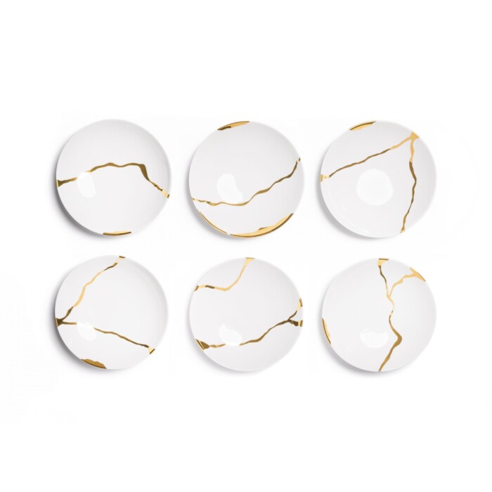 Kintsugi Sammlung Fine Bone China Porzellan Suppenteller - Set von 6