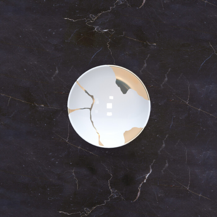 Kintsugi Collection Fine Bone China Porcelain Salad Bowl - Black background