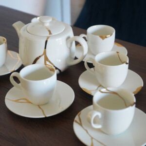 kintsugi porcelain collection fine bone china tea pot tea cups