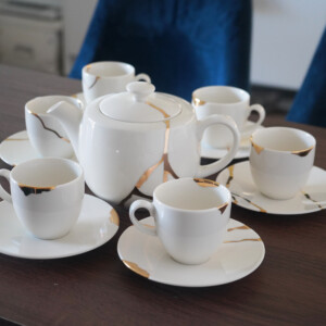 kintsugi porcelain collection fine bone china tea pot tea cups