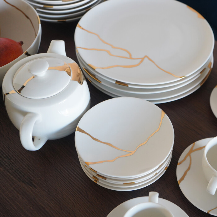 kintsugi porcelain collection fine bone china tea pot tea cups kintsugi porcelain collection fine bone china tea pot tea cups