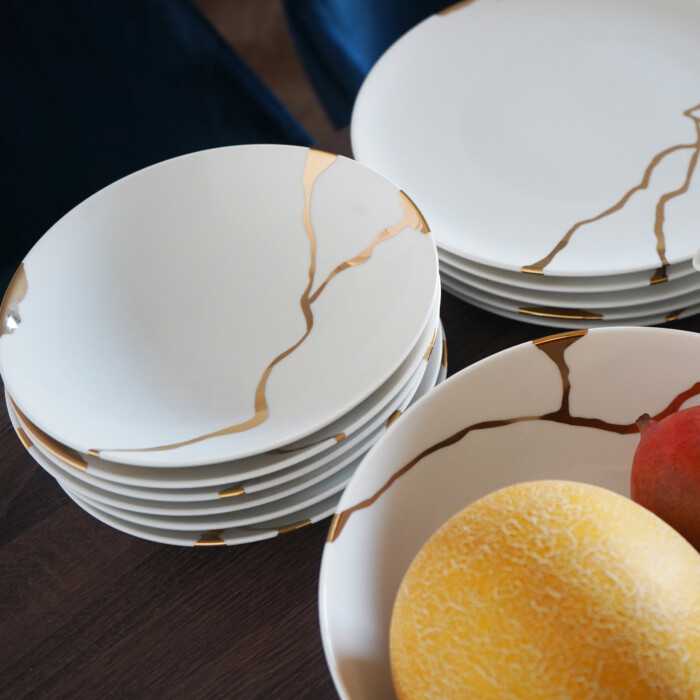 kintsugi porcelain collection fine bone china tea pot tea cups