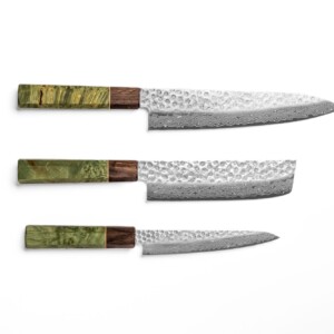 Sakai Kyuba – The Knife Set: Gyuto, Nakiri, Petty – Olive Green