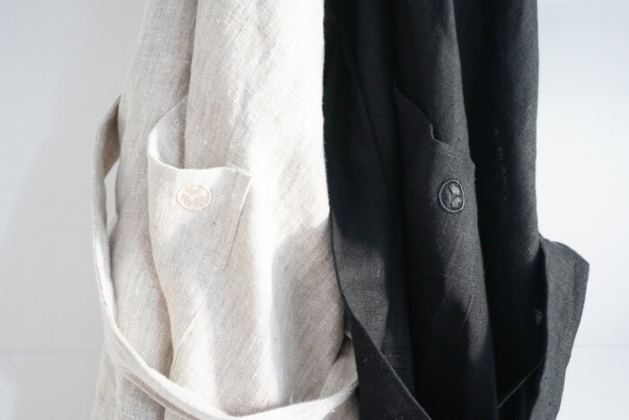 Kitchen Apron - Natural and Off Black, hanging logo