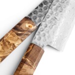 Sakai Kyuba Oishya Gyuto Santoku Chefs Knife – Natural Brown Close up