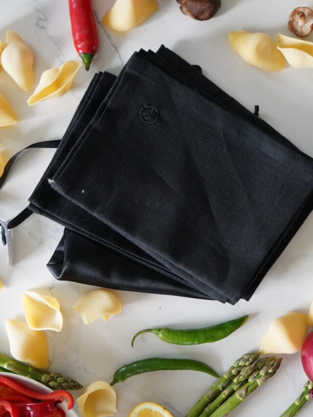 Stonewashed Linen Kitchen Towels Off Black