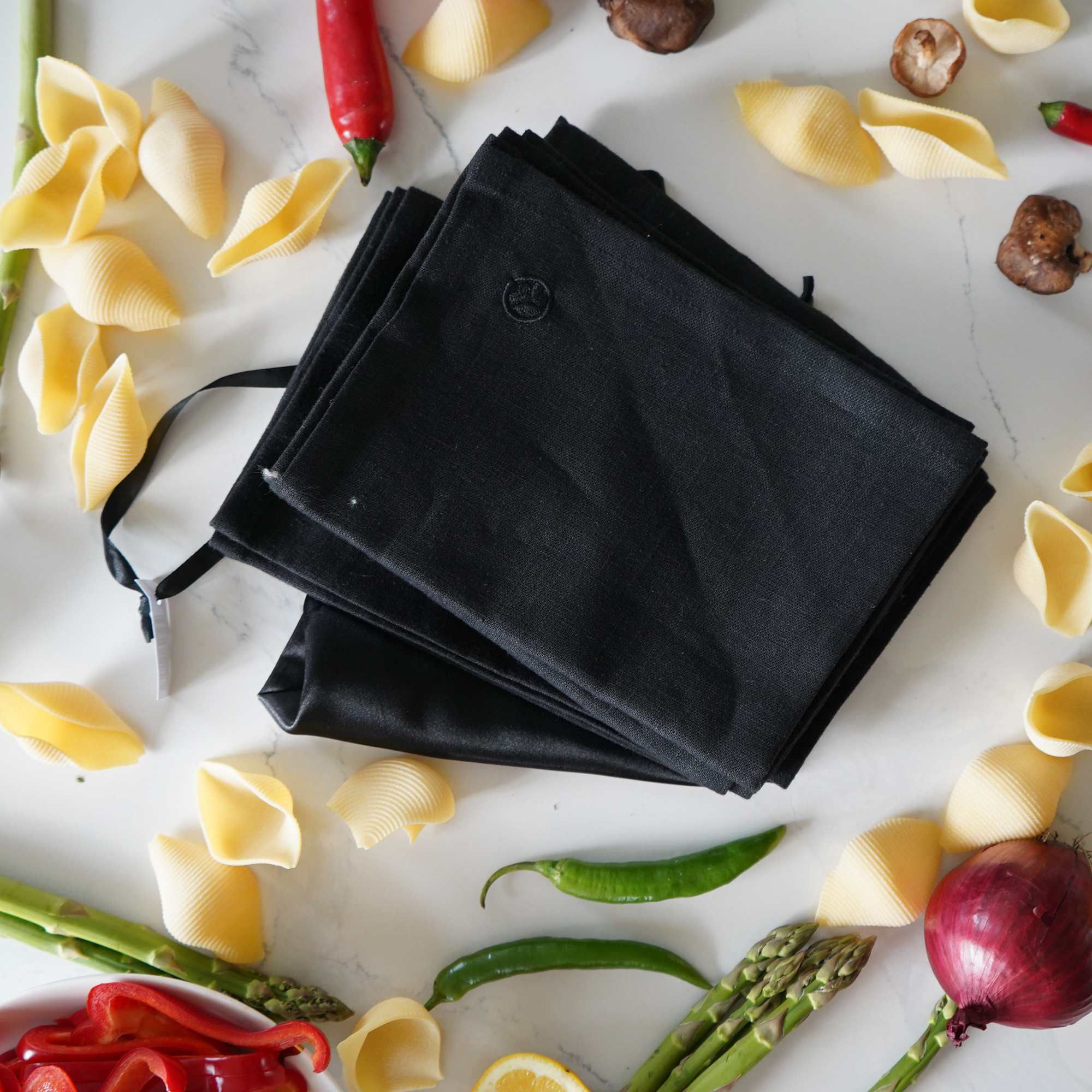 Stonewashed Linen Kitchen Towels Off Black