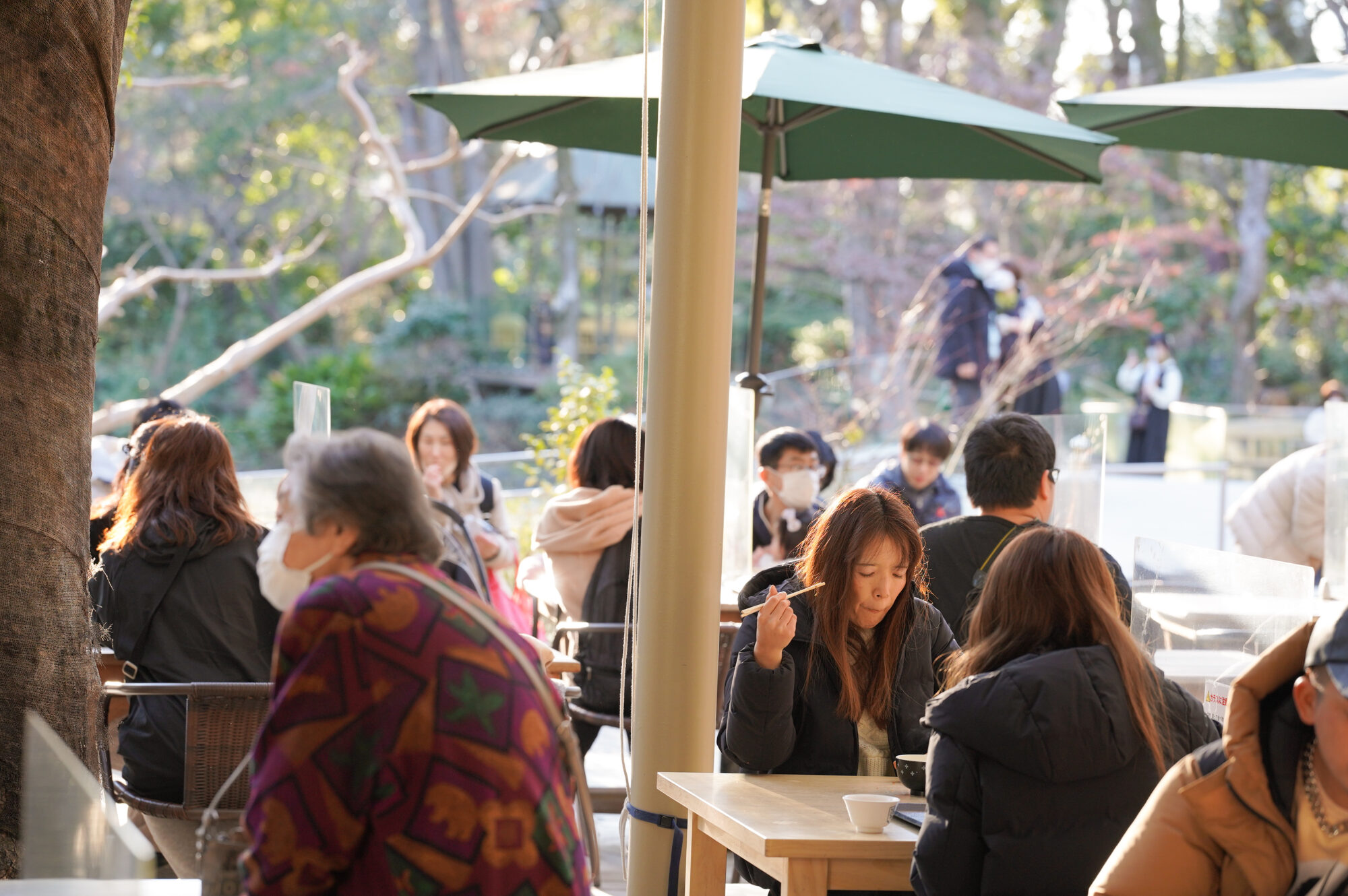 japanese people eating food in the park