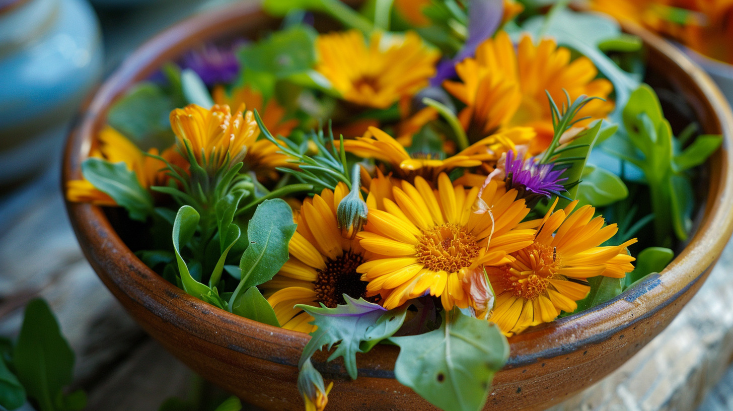calendula_as_edible_flowers_in_a_dish_in_a_salad_ oishya kitchenware kitchen knives