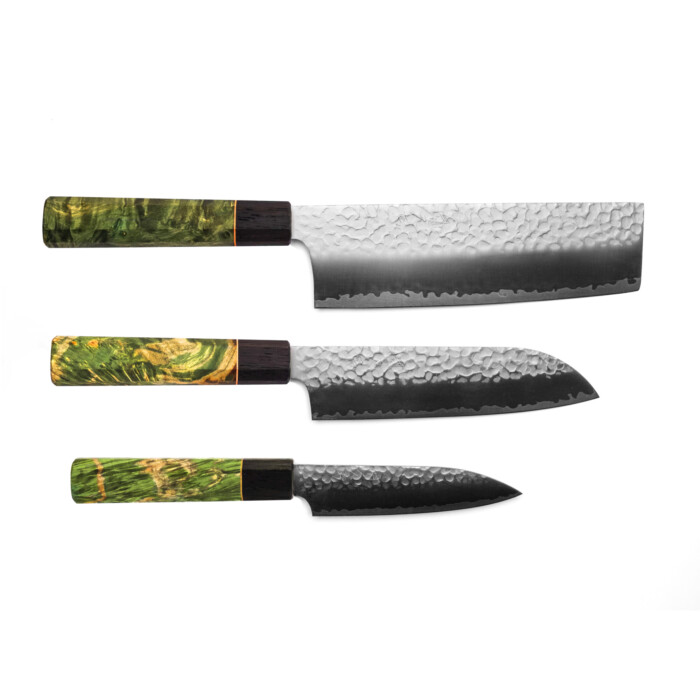 seki kyuba kata santoku nakiri petty knife set olive green