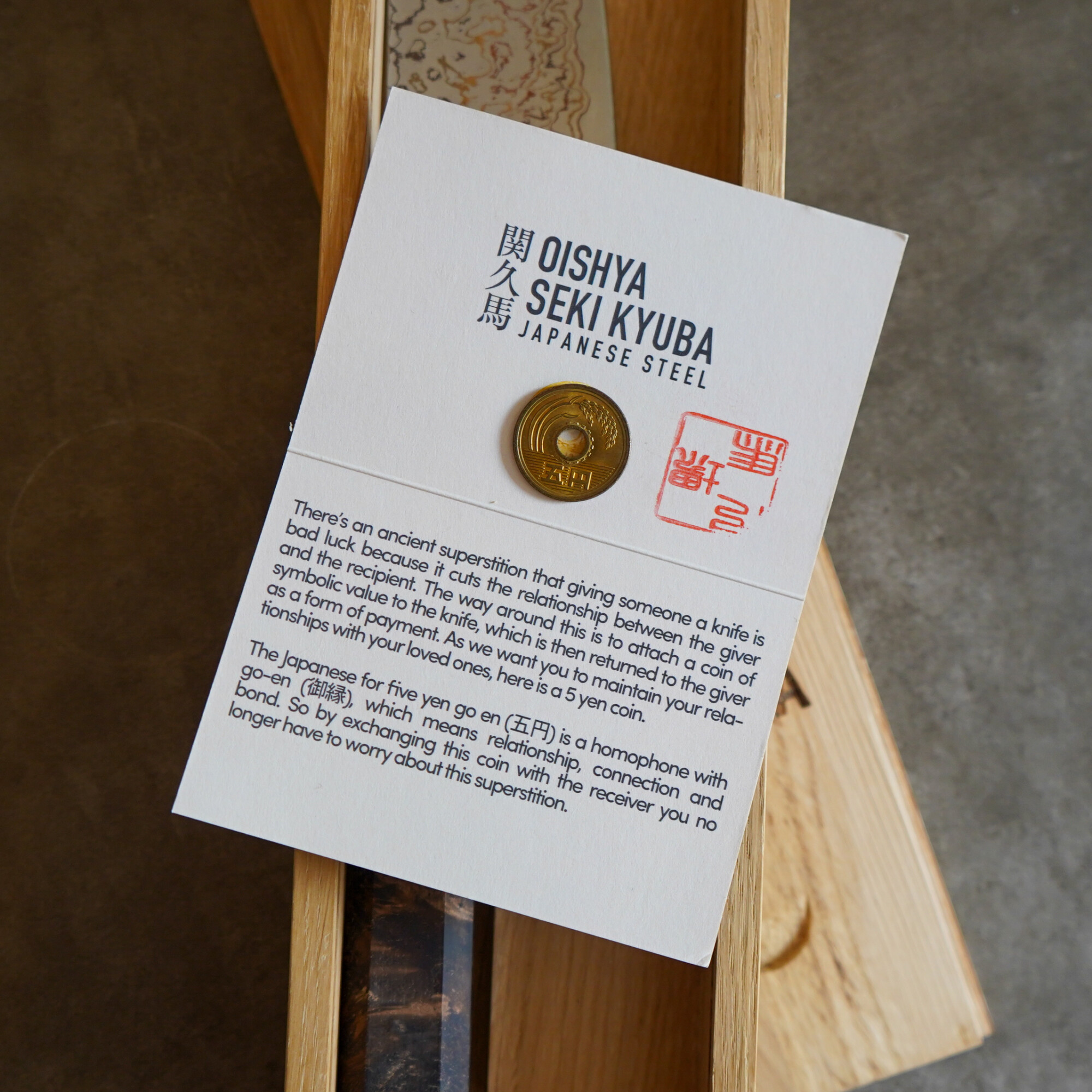 certificate of authenticity coin japanese knives kitchen knives oishya-04595