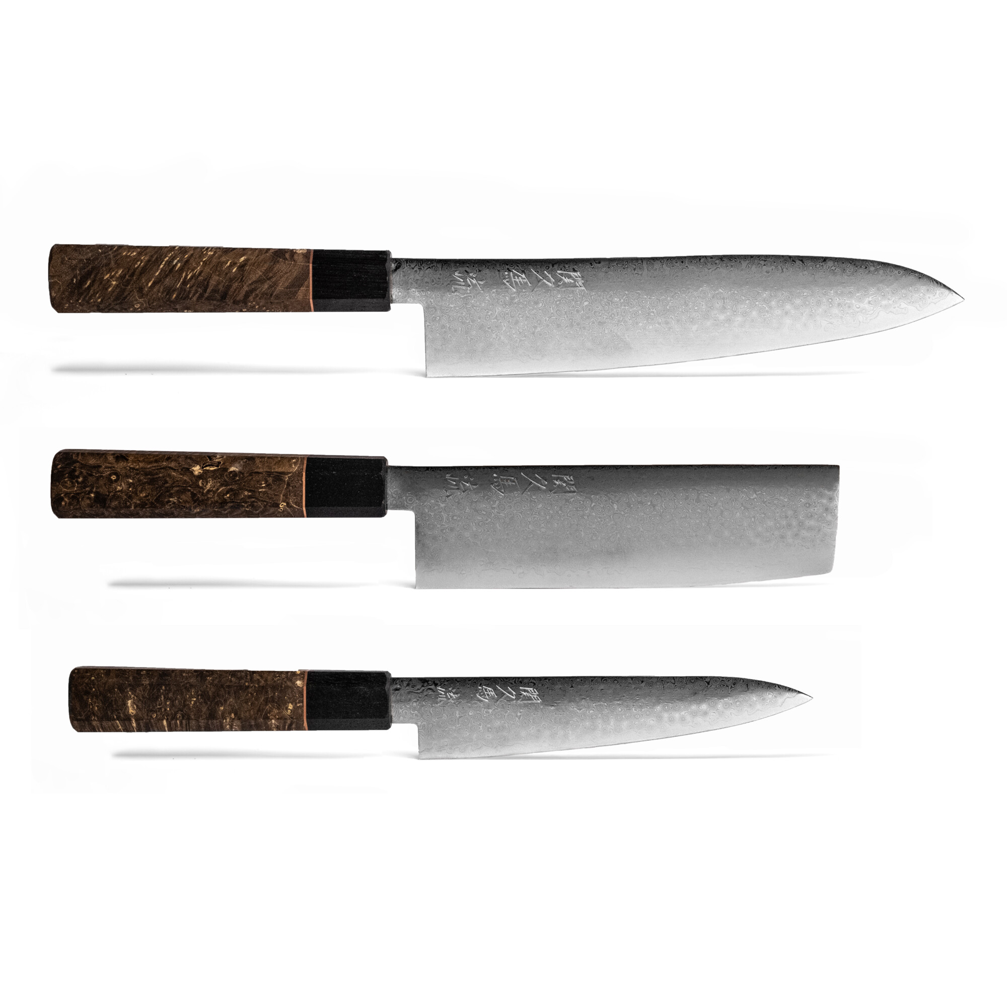 Seki Kyuba RYU SET Gyuto Nakiri Petty Natural Brown