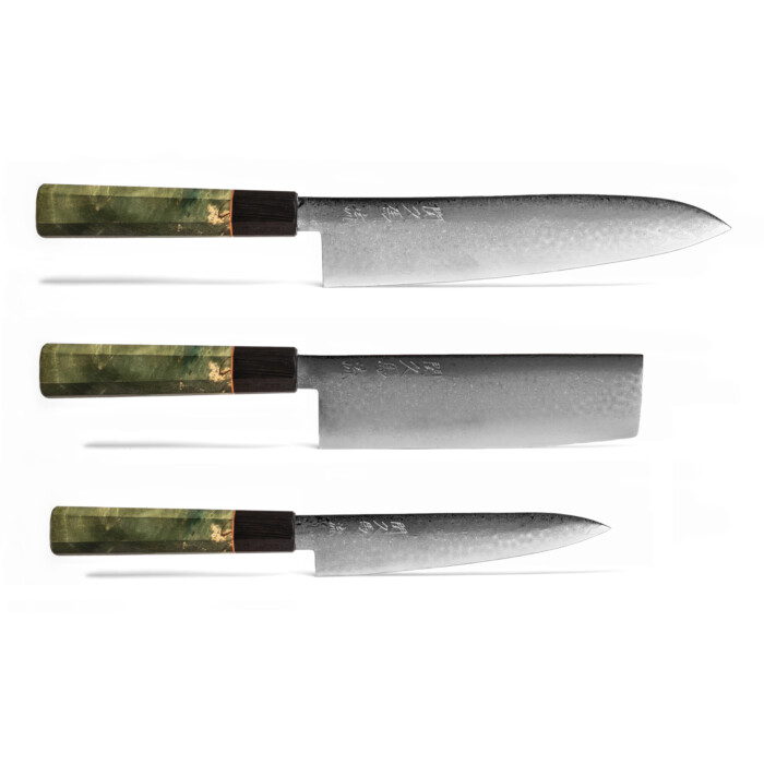 Seki Kyuba RYU SET Gyuto Nakiri Petty Olive Green Seki Kyuba RYU SET Gyuto Nakiri Petty Olive Green