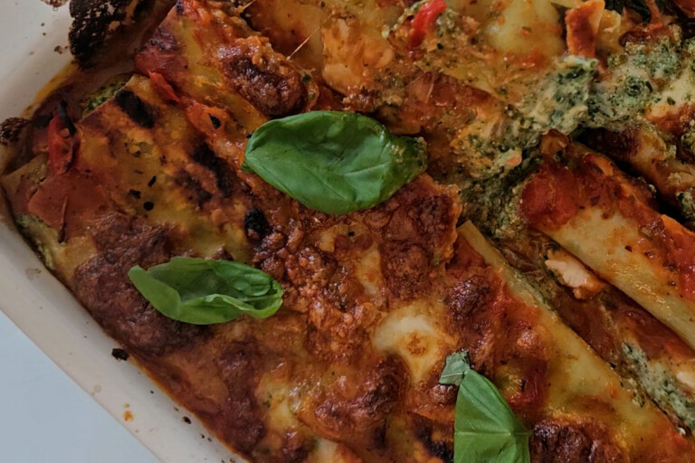 Spinach & Ricotta Cannelloni with Lemon & Spicy Tomato Sauce